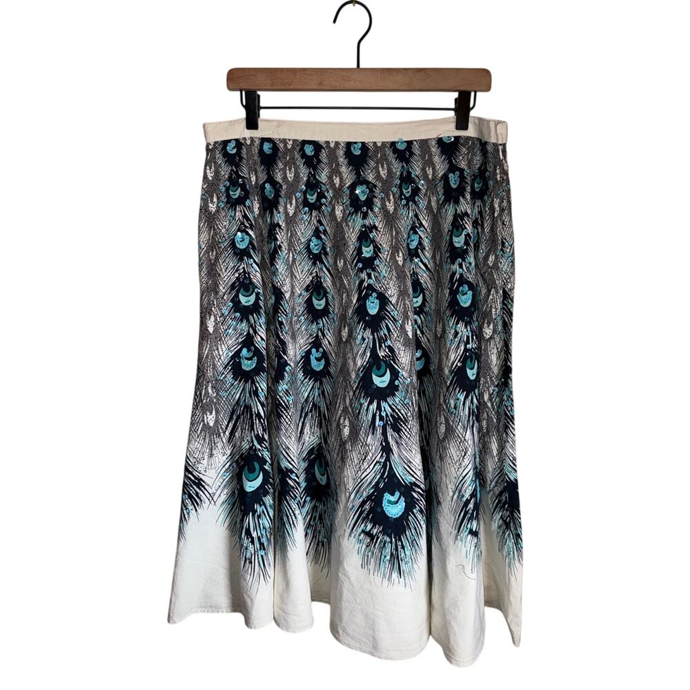 BERNARDO sequin detail cotton peacock feather designer midi a line skirt 14